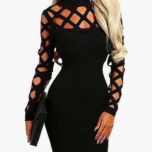Black long sleeve dress with cool square cut design